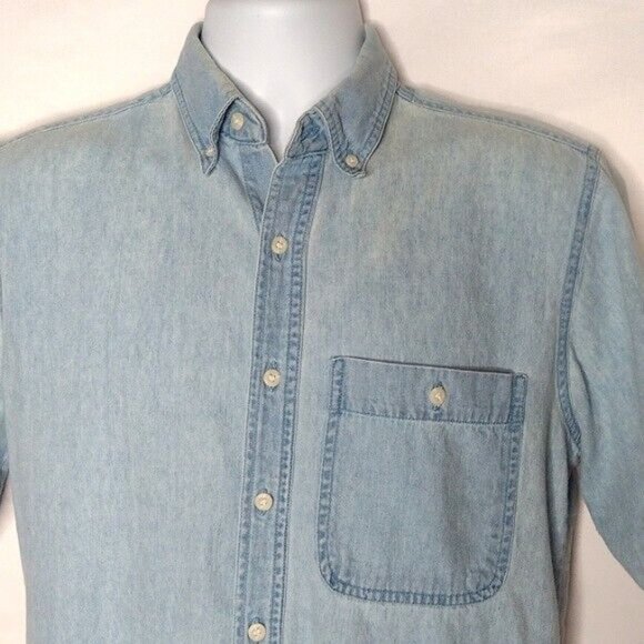 Faded Glory Light Wash Worn Look Y2K Short Sleeve Button Up Shirt Men Small - Picture 4 of 8
